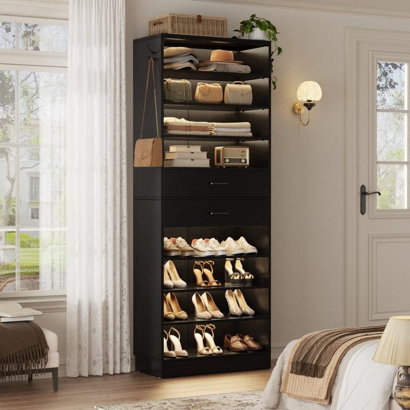 Kahverengi MDF 10 Raflı Çekmeceli Ayarlanabilir Ayakkabılık - 204x67x31 cm - 228749