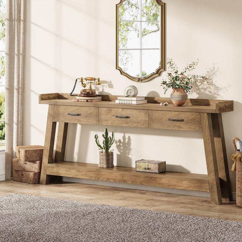 Kahverengi MDF 3 Çekmeceli Raflı Kır Evi Tasarım Koltuk Arkası Dresuar - 181 cm - 217548