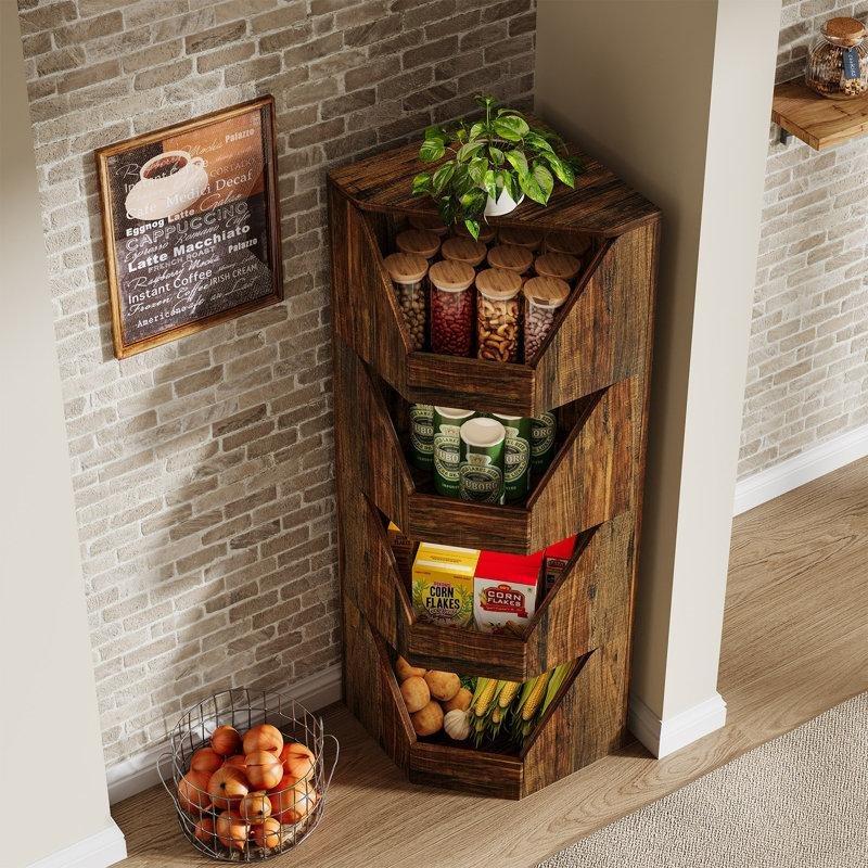 Kahverengi MDF 4 Katlı Açık Raflı Sebzelik - 141x46x46 cm - 177761