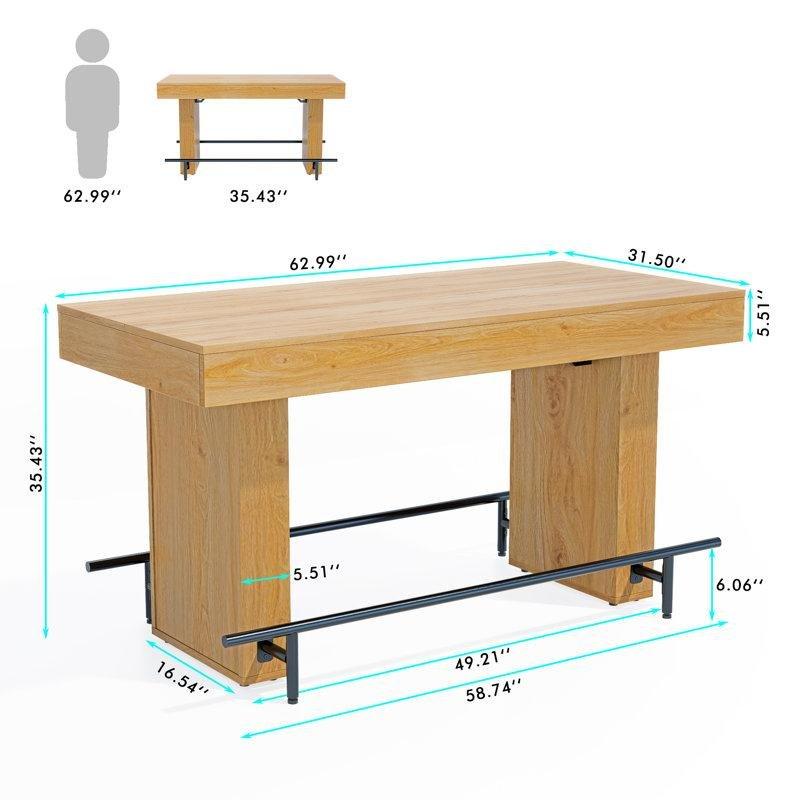 Kahverengi MDF Ayak Dayamalı Dikdörtgen Bar Masası - 161x81 cm - 231458