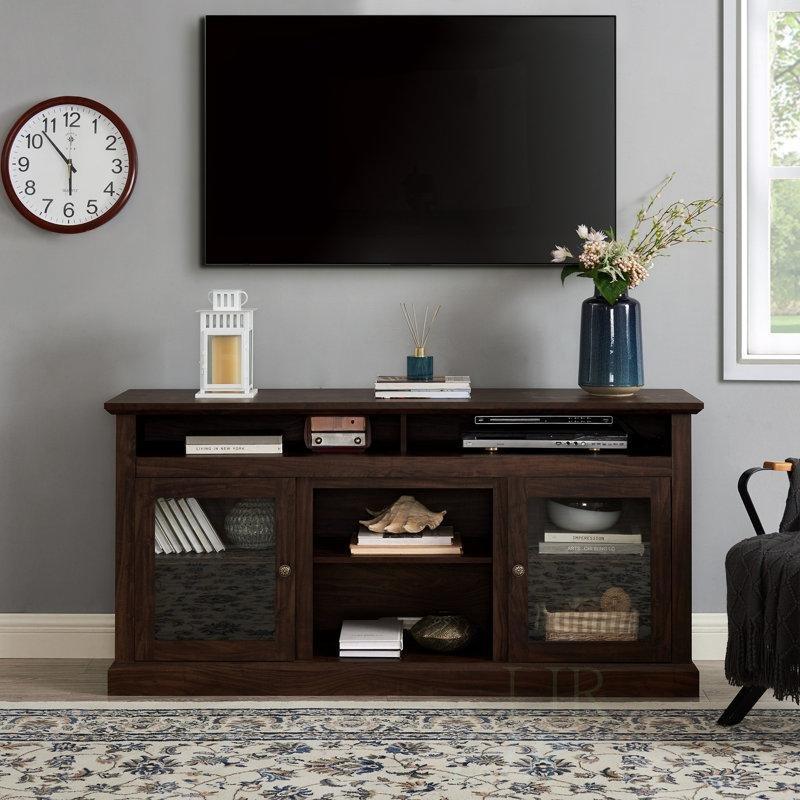 Kahverengi MDF Cam Kapaklı Ayarlanabilir Raflı TV Ünitesi - 153 cm - 220983