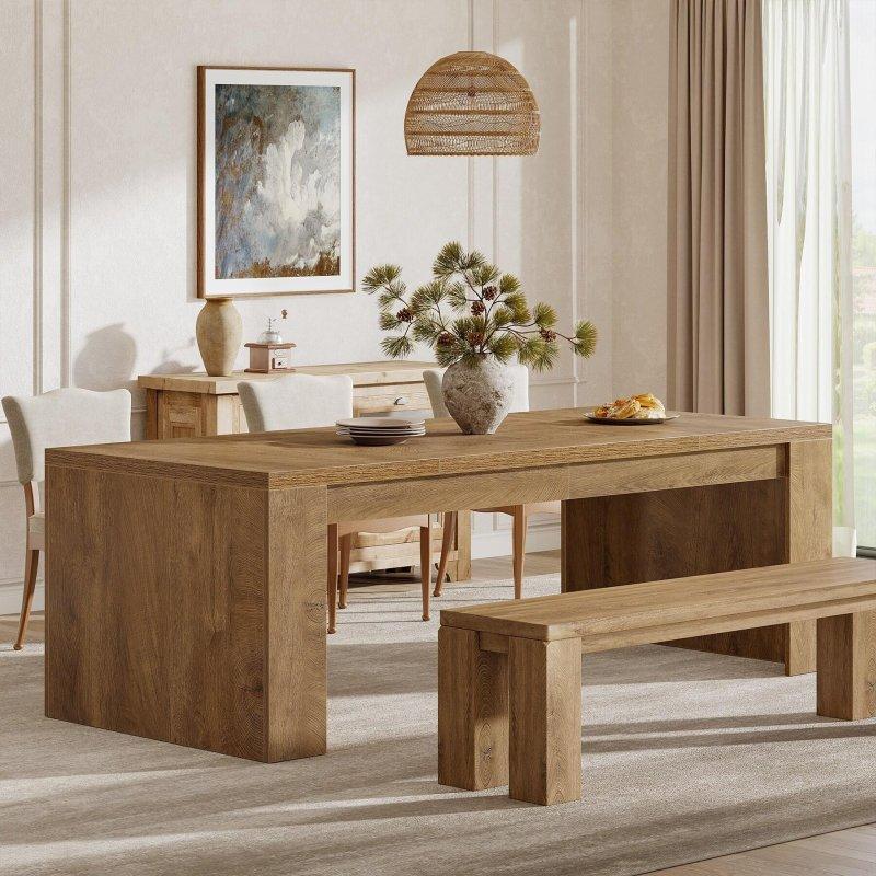 Kahverengi MDF Çift Kaideli 8 Kişilik Bohem Yemek Masası - 180x80 cm - 237290