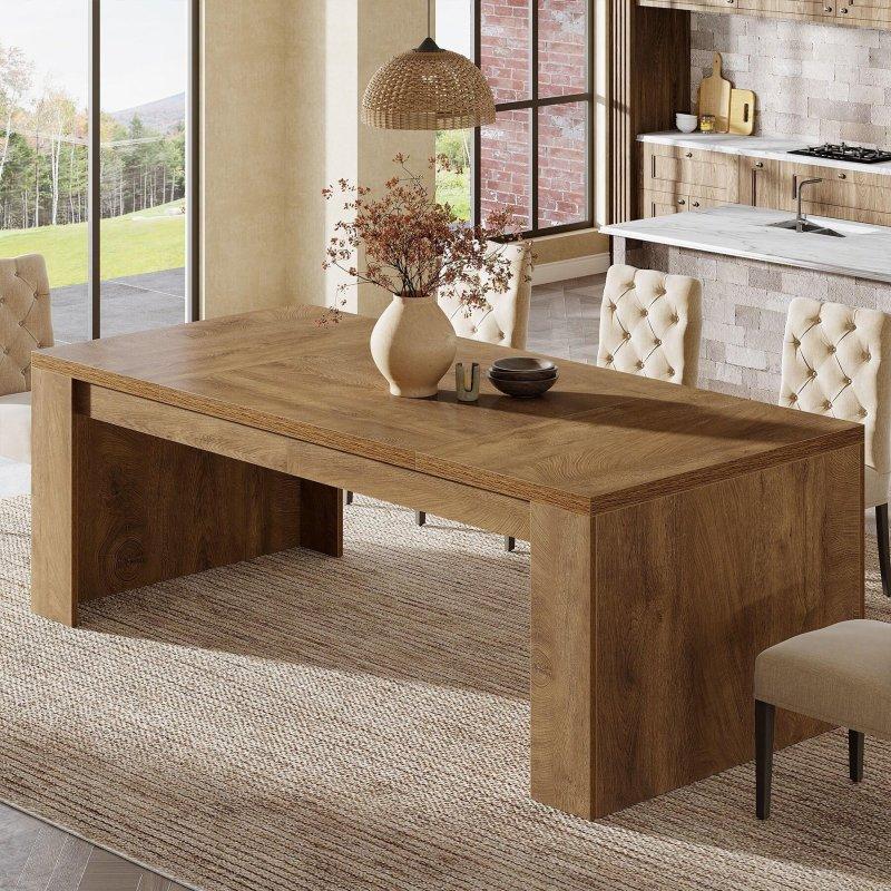Kahverengi MDF Çift Kaideli 8 Kişilik Bohem Yemek Masası - 180x80 cm - 237290