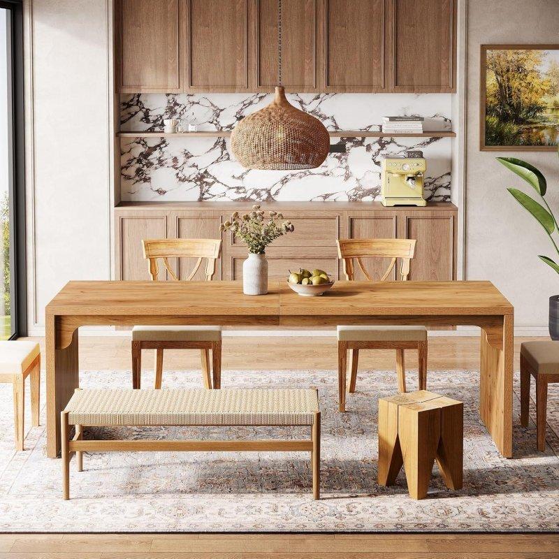 Kahverengi MDF Dikdörtgen 10 Kişilik Bohem Yemek Masası - 200x60 cm - 237445