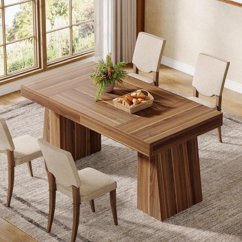Kahverengi MDF Dikdörtgen 6 Kişilik Bohem Yemek Masası - 141x71 cm - 237283