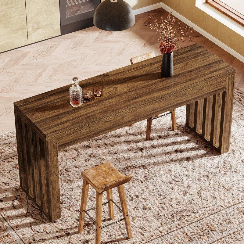 Kahverengi MDF Dikdörtgen Çıtalı Bar Masası - 160 cm - 231713