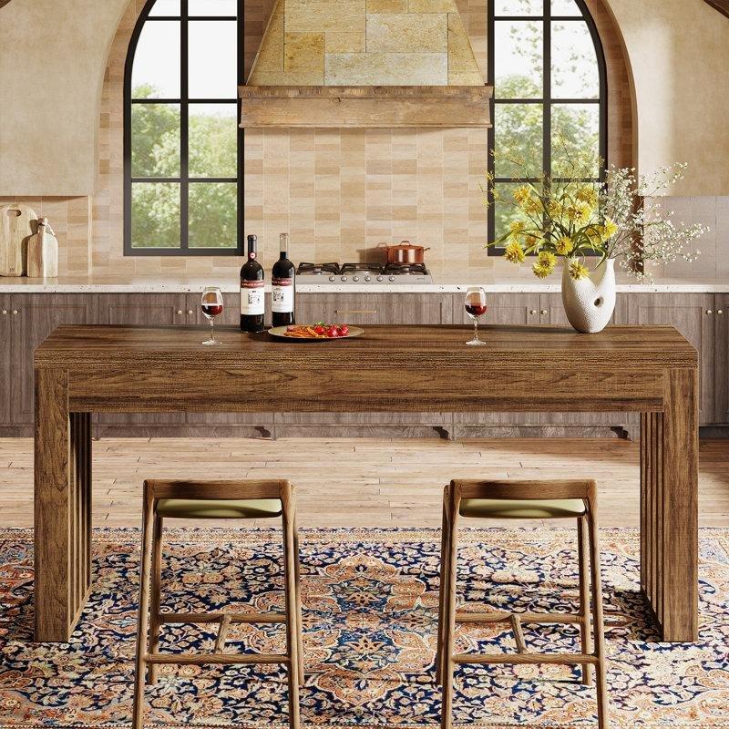 Kahverengi MDF Dikdörtgen Çıtalı Bar Masası - 160 cm - 231713