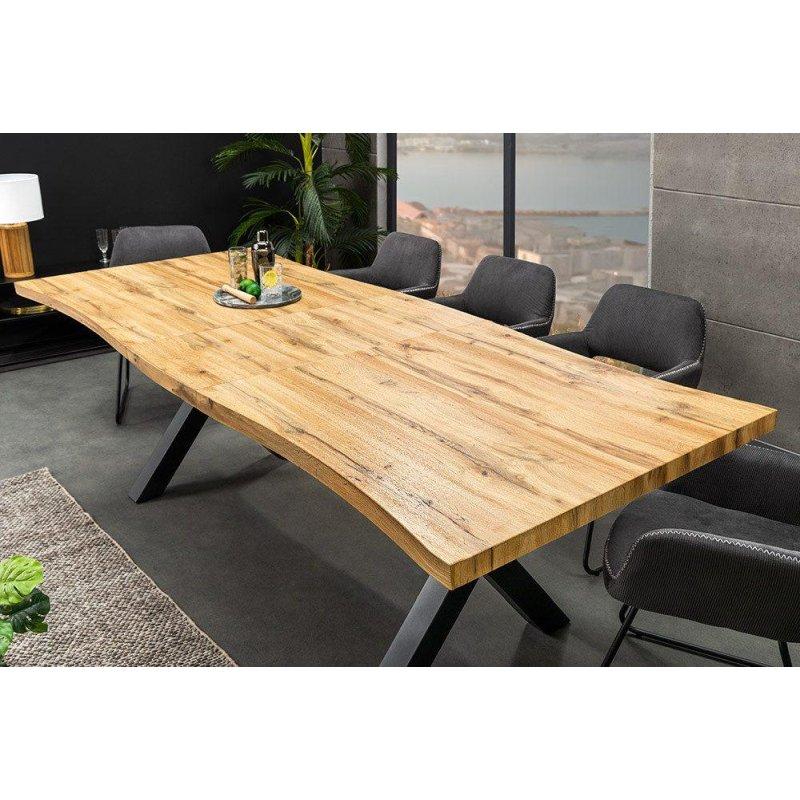 Kahverengi MDF Doğal Kenarlı Büyüyebilen Siyah Metal X Ayaklı Bohem Yemek Masası - 180-220 cm - 236542