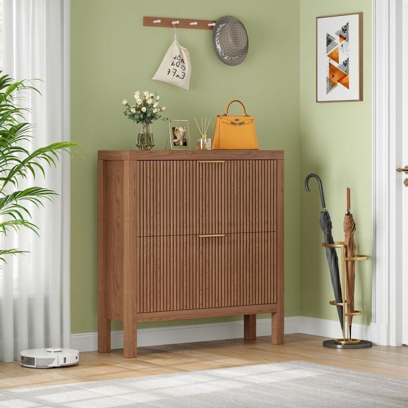 Kahverengi MDF Düşer Kapaklı Ayarlanabilir Raflı Ayakkabılık - 81x25x97 cm - 228367