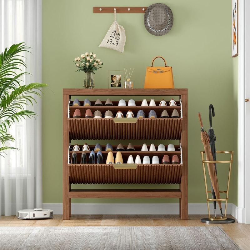 Kahverengi MDF Düşer Kapaklı Ayarlanabilir Raflı Ayakkabılık - 81x25x97 cm - 228367