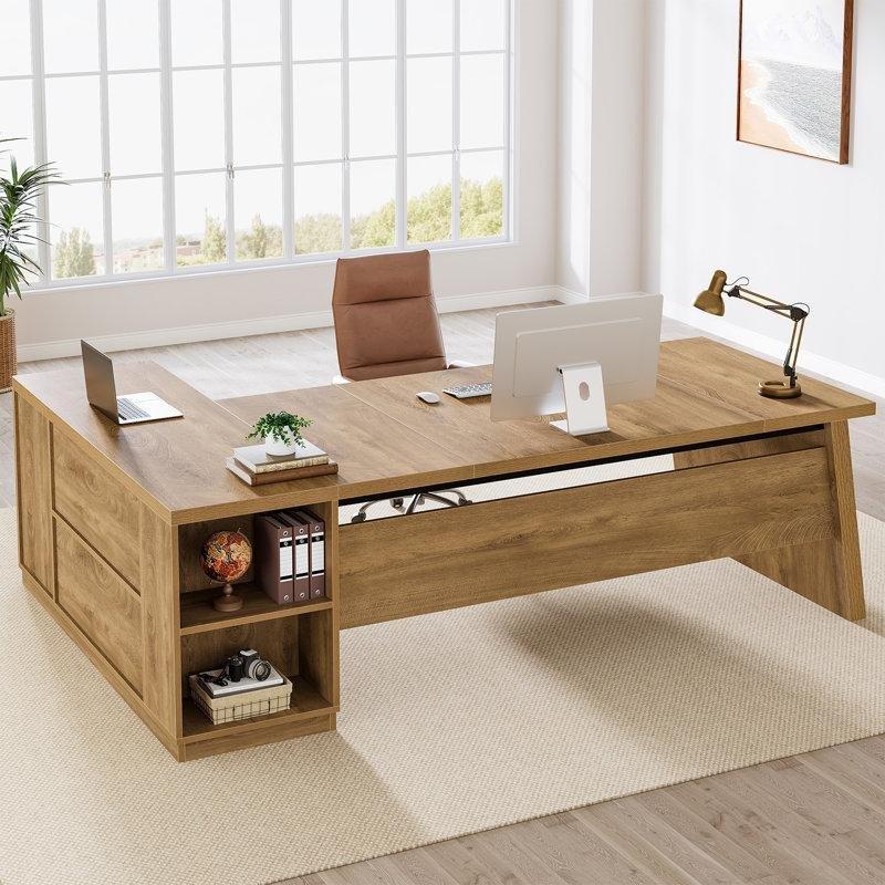 Kahverengi MDF Etejerli L Tipi Yönetici Ofis Masası - 199 cm - 176790
