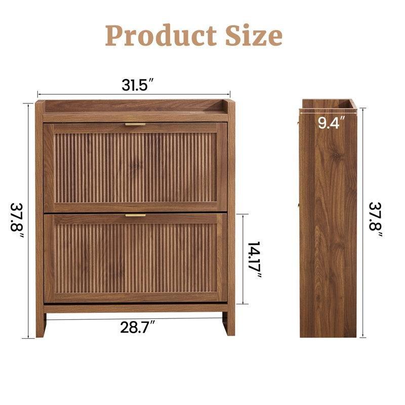 Kahverengi MDF Gold Kulplu Dalgalı Desenli Düşer Kapaklı Ayakkabılık - 81x24x97 cm - 227600