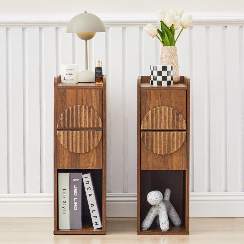 Kahverengi MDF İkili Set Çekmeceli ve Raflı Komodin - 21x41x60 cm - 222621
