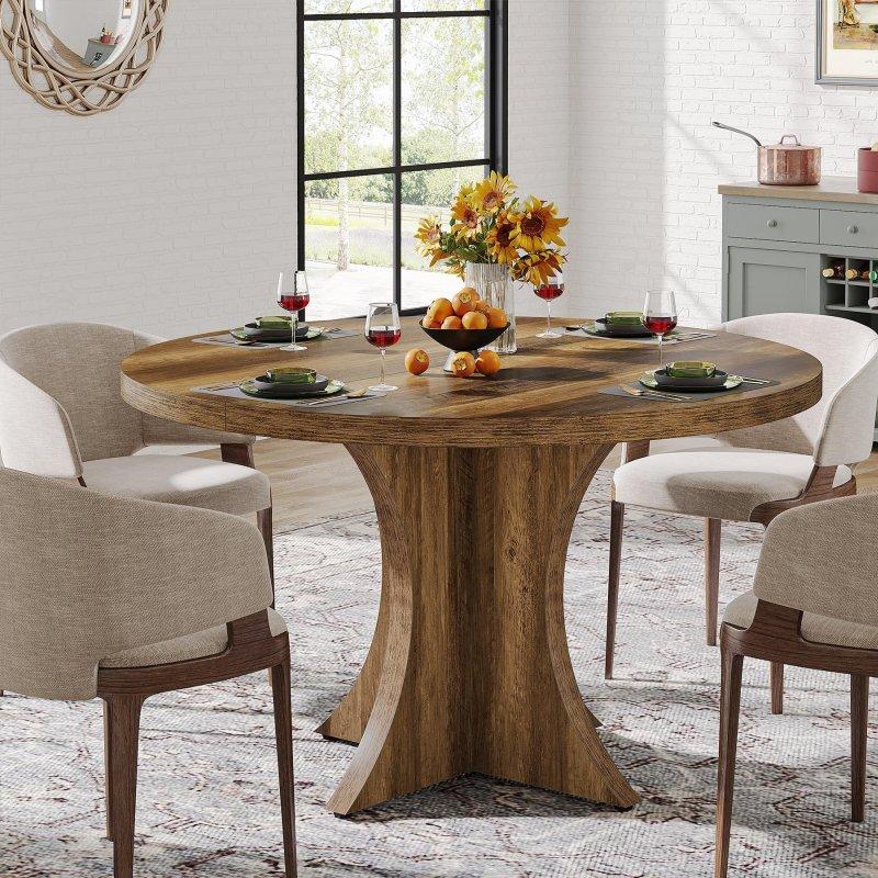 Kahverengi MDF Kaide Ayaklı Yuvarlak Bohem Yemek Masası - 120 cm - 237354