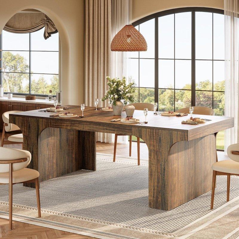 Kahverengi MDF Kemerli Tasarım 8 Kişilik Bohem Yemek Masası - 181 cm - 237489