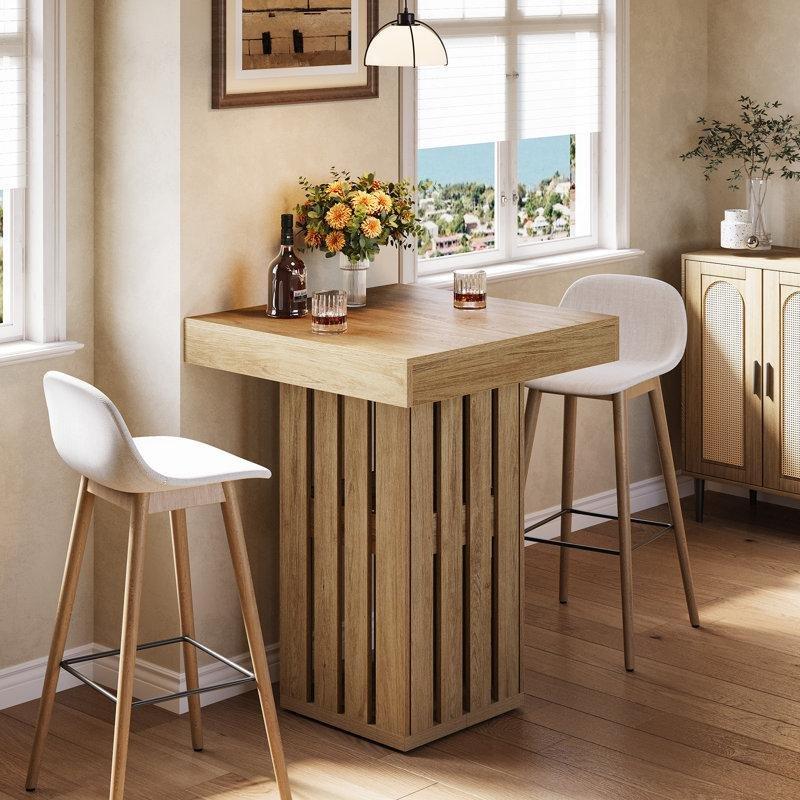 Kahverengi MDF Korkuluk Tarzı Ayaklı Kare Bar Masası - 81x81x101 cm - 231563