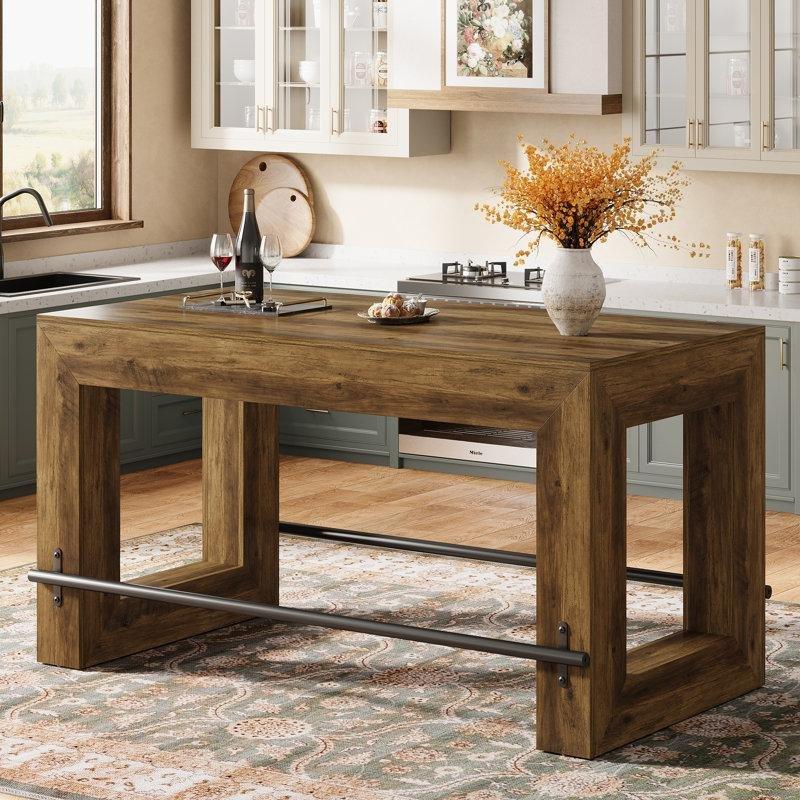 Kahverengi MDF Metal Ayak Dayamalı Bar Masası - 150x70x90 cm - 231636