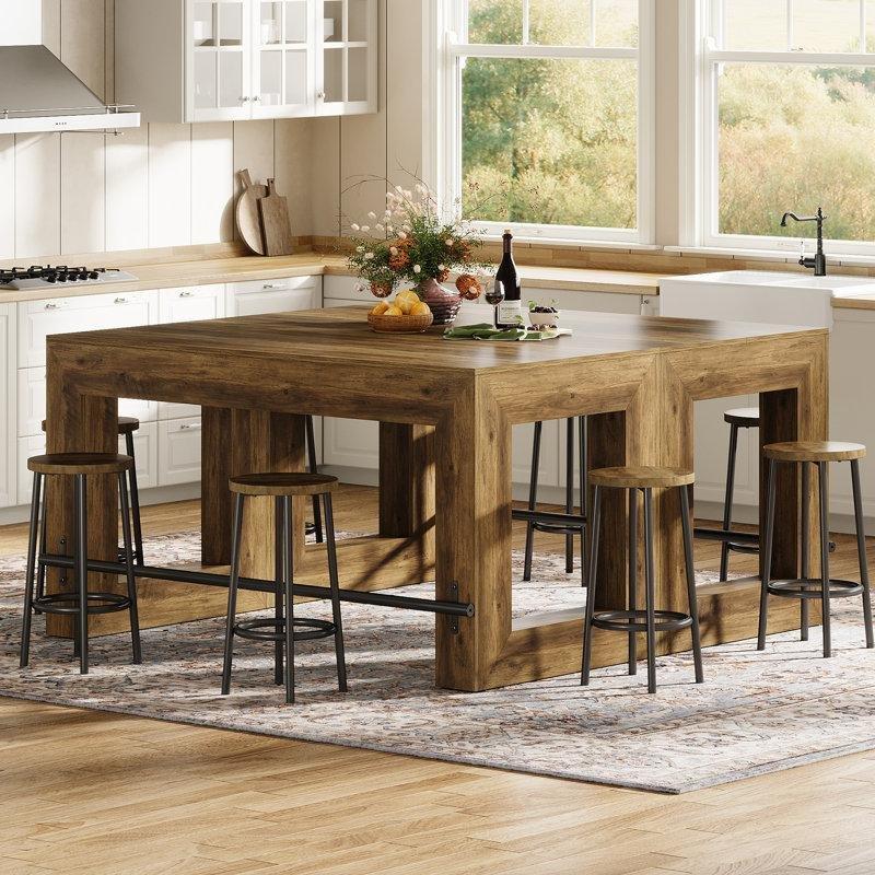 Kahverengi MDF Metal Ayak Dayamalı Bar Masası - 150x70x90 cm - 231636