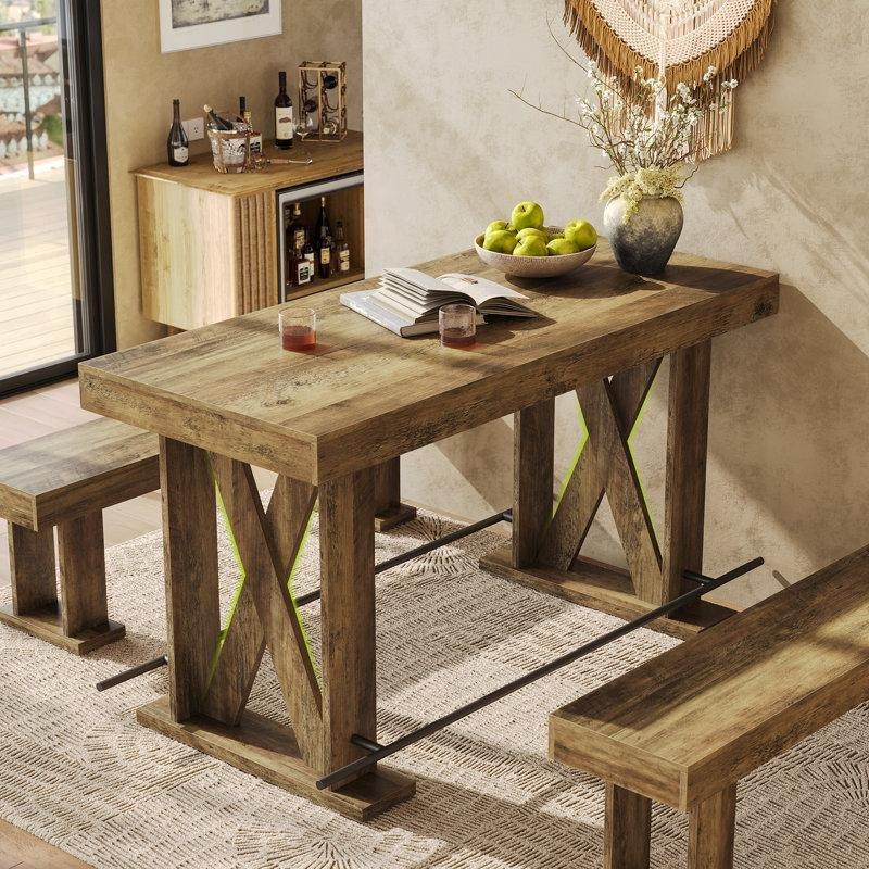 Kahverengi MDF Metal Ayak Dayamalı Dikdörtgen Bar Masası - 160 cm - 231920