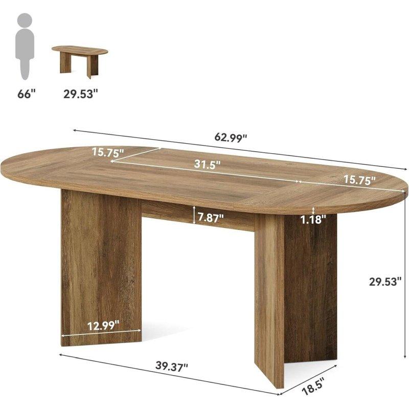 Kahverengi MDF Metal Ayaklı Oval 6 Kişilik Bohem Yemek Masası - 160x80 cm - 237897