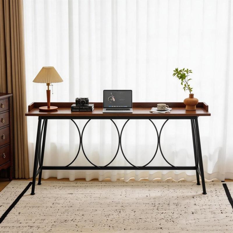 Kahverengi MDF Metal Ayaklı Yükseltilmiş Kenarlı Bar Masası - 209 cm - 231483