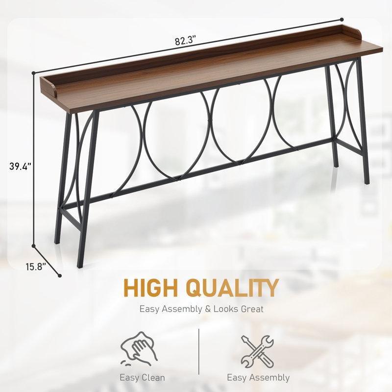 Kahverengi MDF Metal Ayaklı Yükseltilmiş Kenarlı Bar Masası - 209 cm - 231483