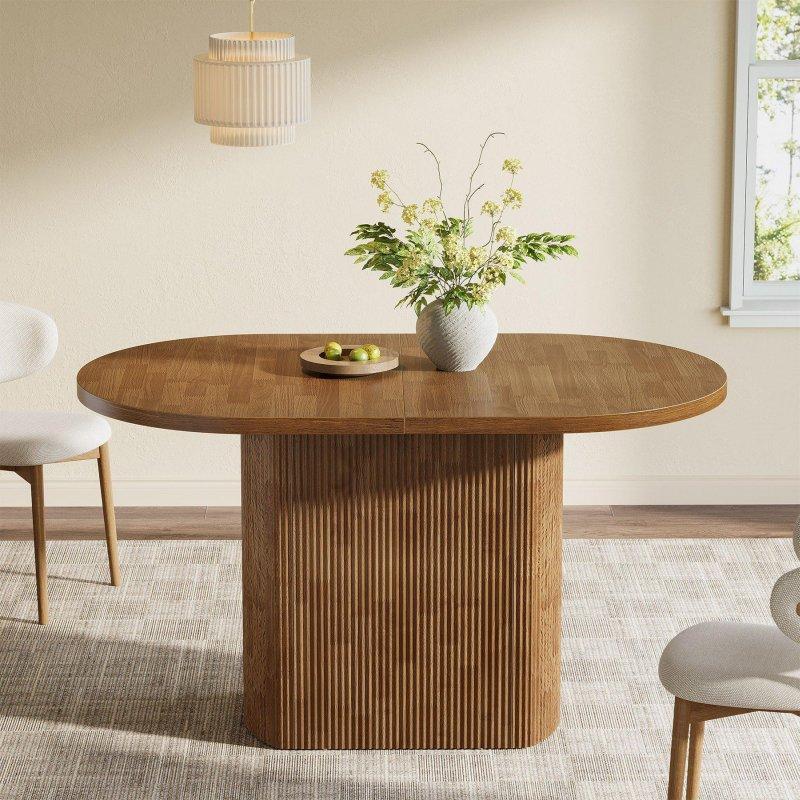 Kahverengi MDF Oval Ahşap Ayaklı Bohem Yemek Masası - 120x70 cm - 235933