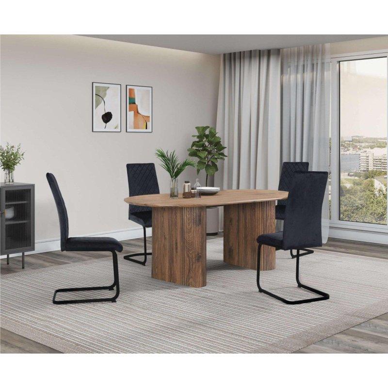 Kahverengi MDF Panel Ayaklı Ahşap Dokulu Bohem Yemek Masası - 160x90 cm - 236129
