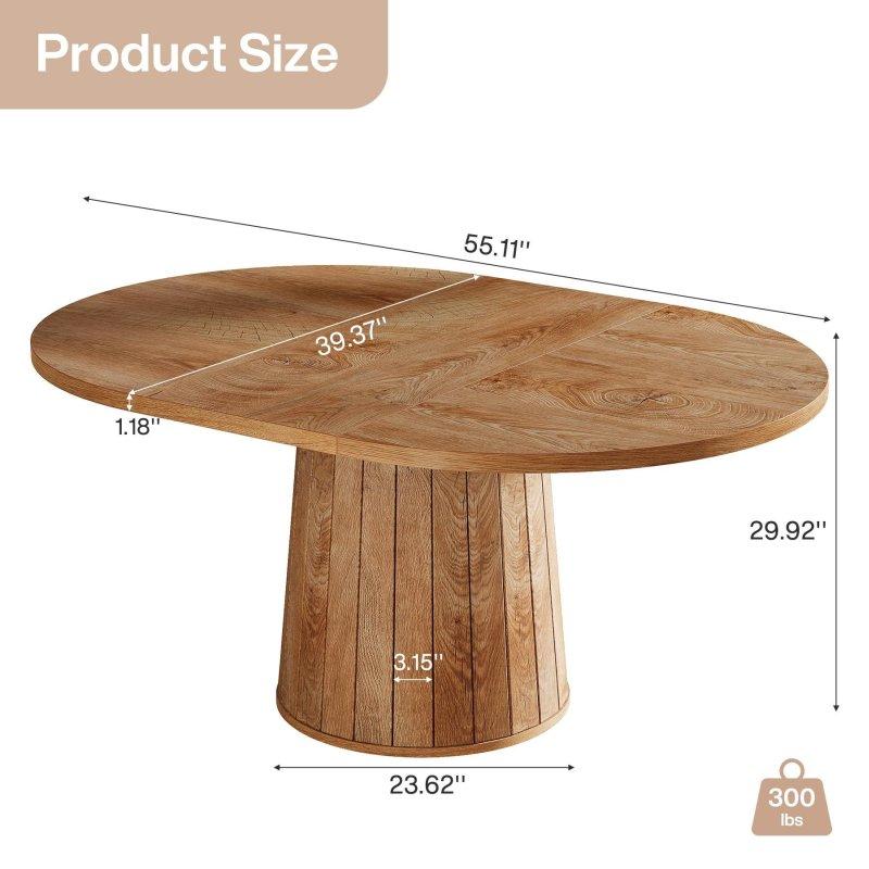 Kahverengi MDF Poligonal Silindir Ayaklı Oval Bohem Yemek Masası - 140x100 cm - 237787