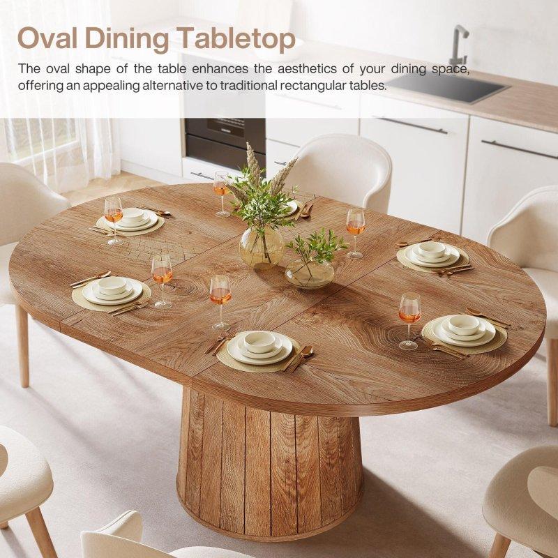 Kahverengi MDF Poligonal Silindir Ayaklı Oval Bohem Yemek Masası - 140x100 cm - 237787