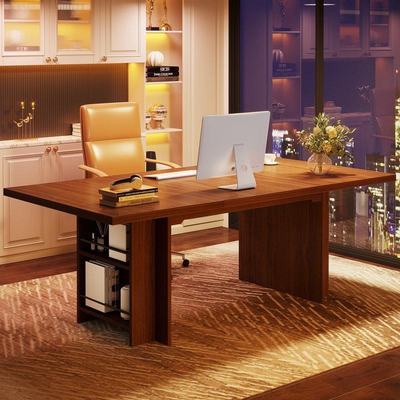 Kahverengi MDF Raflı Geniş Yönetici Ofis Masası - 160 cm - 177264