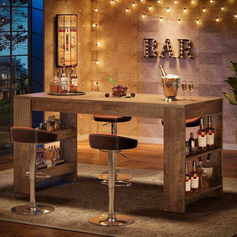 Kahverengi MDF Raflı Şaraplıklı Bar Masası - 161 cm - 231844