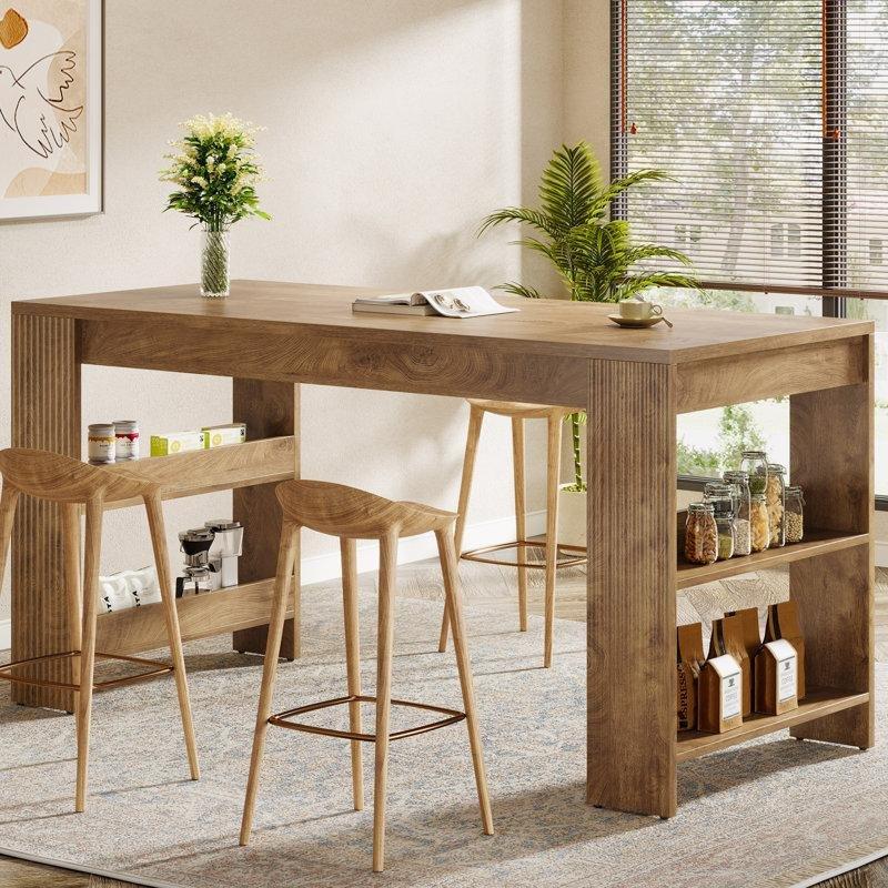 Kahverengi MDF Raflı Şaraplıklı Bar Masası - 161 cm - 231844