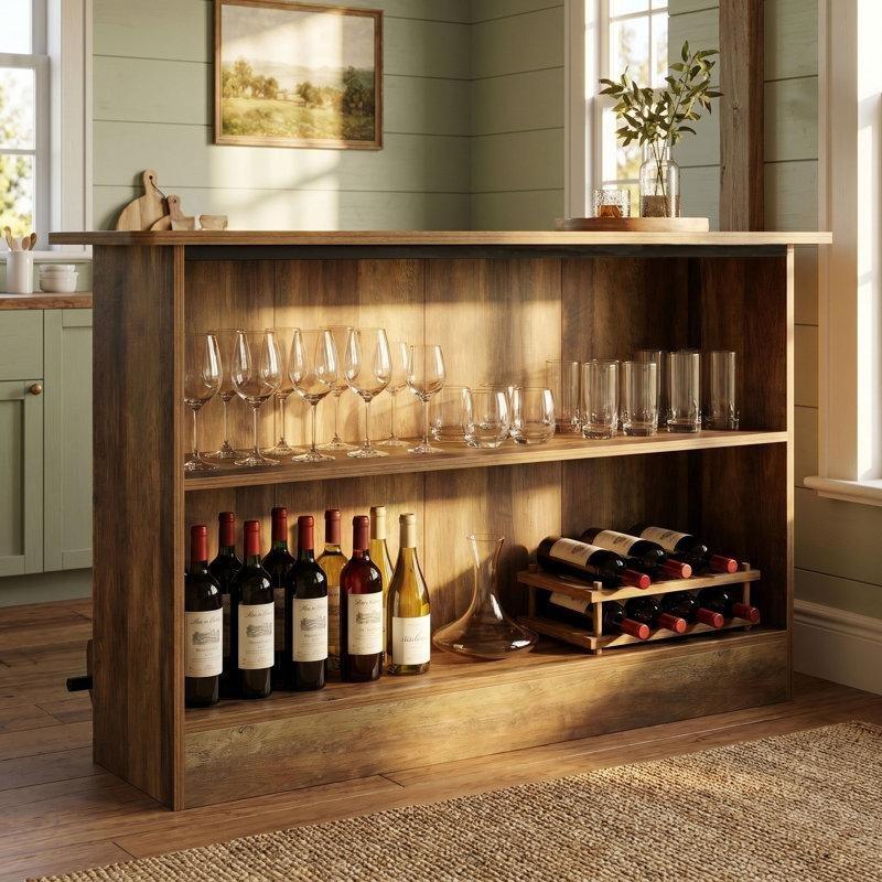Kahverengi MDF Raflı ve Ayak Dayamalı Bar Masası - 160 cm - 231706