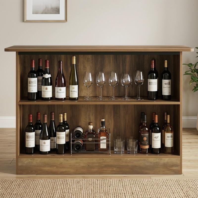 Kahverengi MDF Raflı ve Ayak Dayamalı Bar Masası - 160 cm - 231706