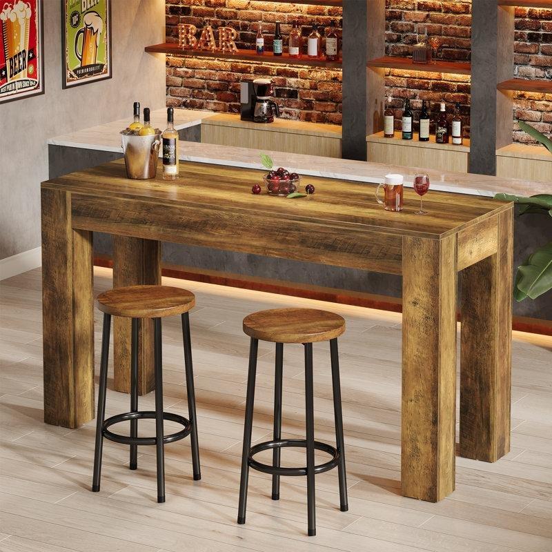 Kahverengi MDF Rustik Ahşap Dokulu Bar Masası - 160x60x100 cm - 231432