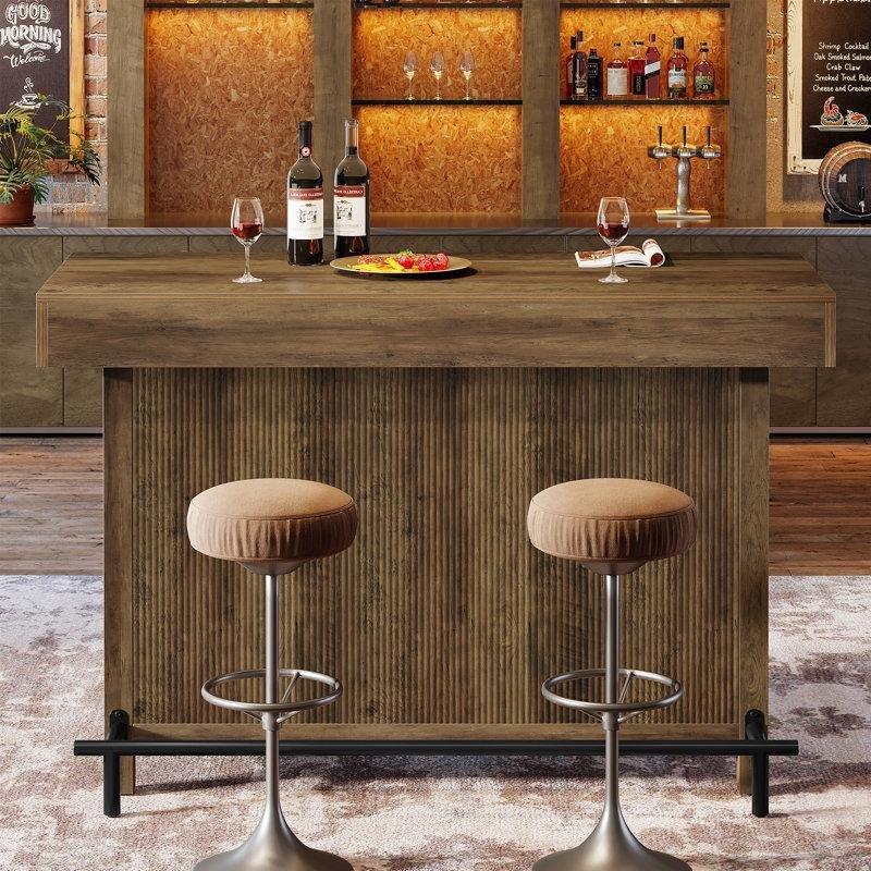 Kahverengi MDF Şaraplıklı ve Raflı Bar Masası - 147x40x105 cm - 231859