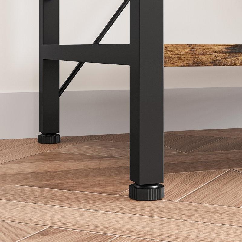 Kahverengi MDF Siyah Çelik Tel Sepetli Mikrodalga Uyumlu Mutfak Rafı - 90 cm - 163963