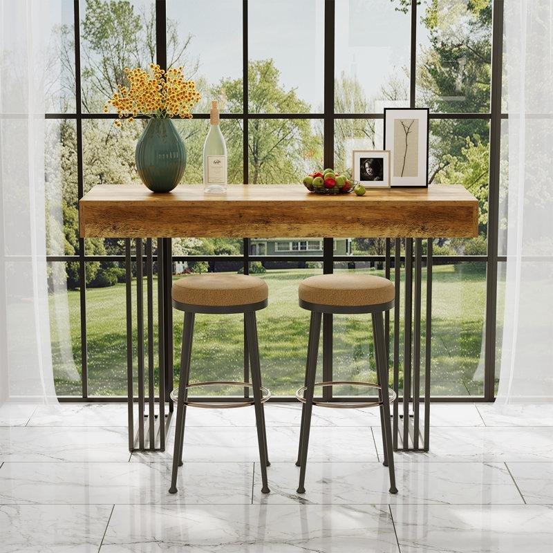 Kahverengi MDF Tablalı Siyah Çelik U Ayaklı Rustik Bar Masası - 161x51 cm - 231342