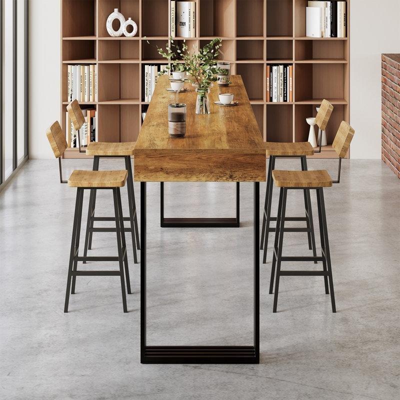 Kahverengi MDF Tablalı Siyah Çelik U Ayaklı Rustik Bar Masası - 161x51 cm - 231342