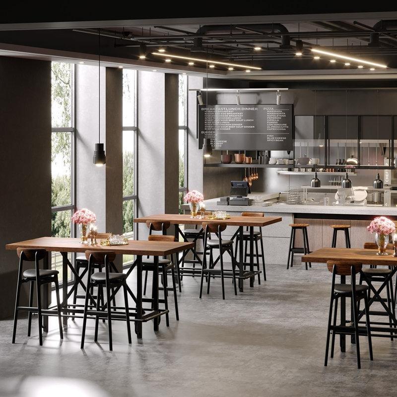 Kahverengi MDF Tablalı Siyah Metal Ayaklı Dikdörtgen Bar Masası - 160x80 cm - 231792