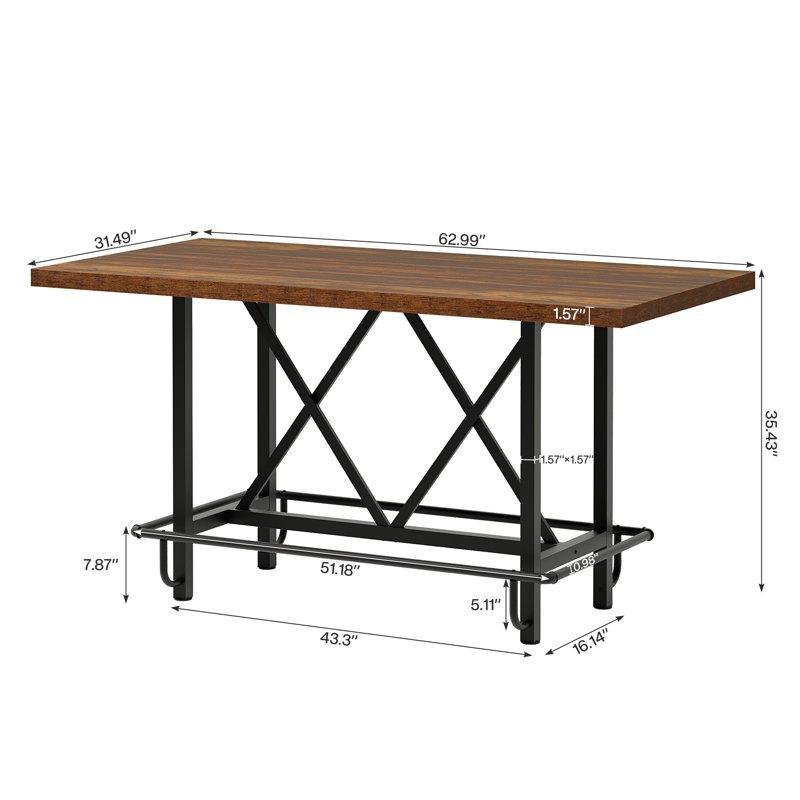 Kahverengi MDF Tablalı Siyah Metal Ayaklı Dikdörtgen Bar Masası - 160x80 cm - 231792