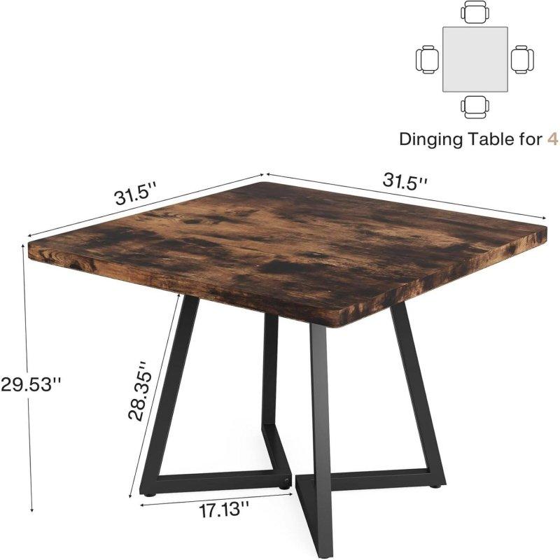 Kahverengi MDF Tablalı Siyah Metal Kaide Ayaklı Kare Bohem Yemek Masası - 80x80 cm - 237361