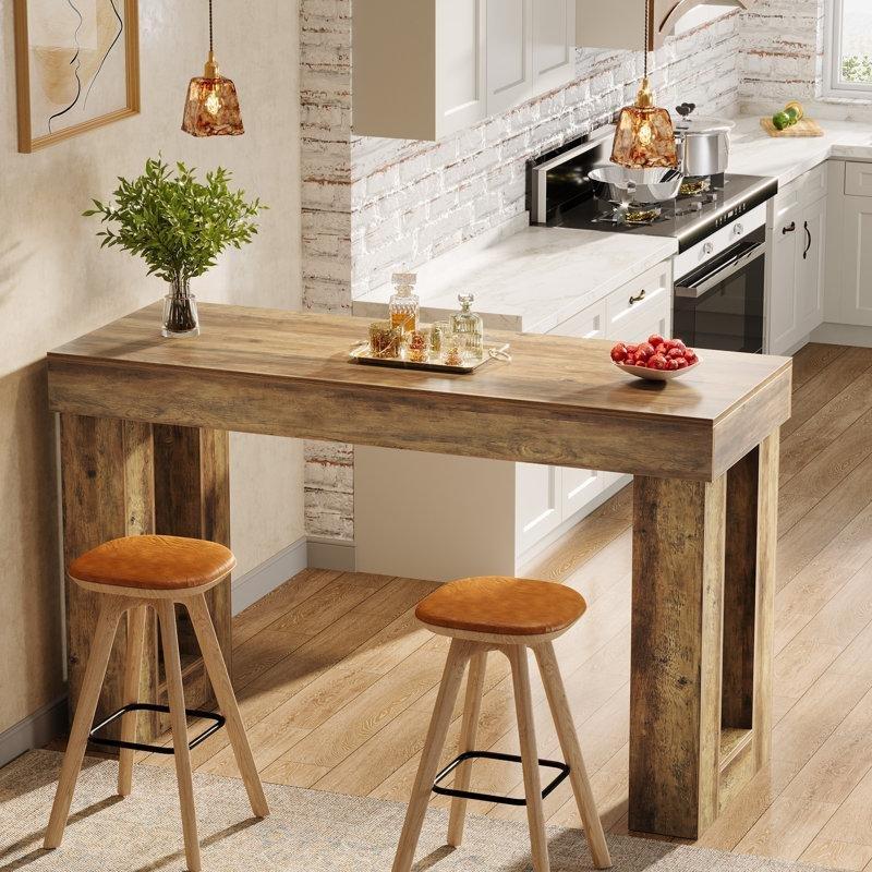Kahverengi MDF U-Şekilli Ayaklı Rustik Bar Masası - 160x60 cm - 232092