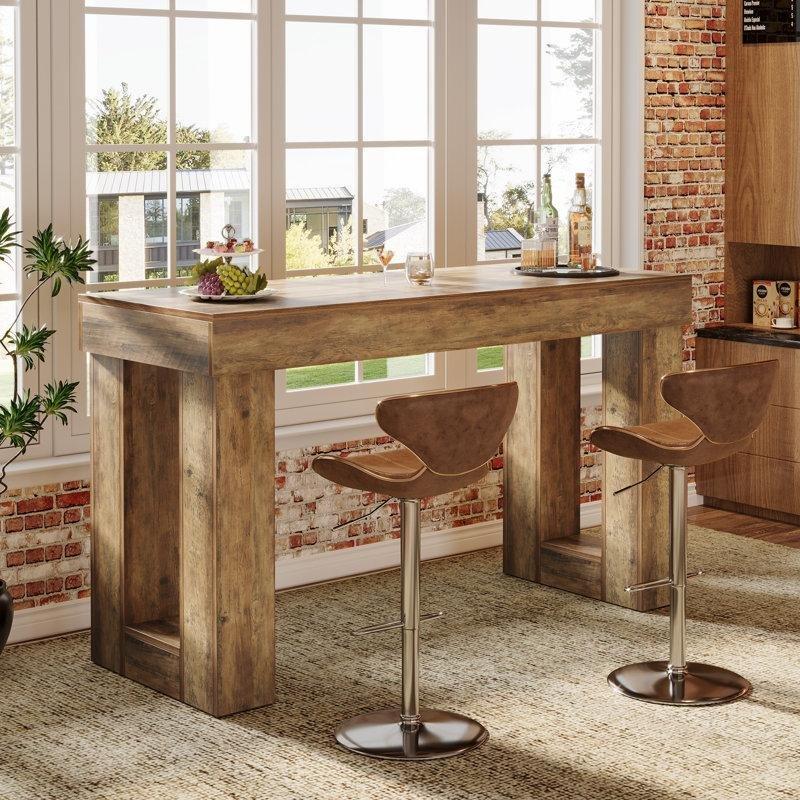Kahverengi MDF U-Şekilli Ayaklı Rustik Bar Masası - 160x60 cm - 232092