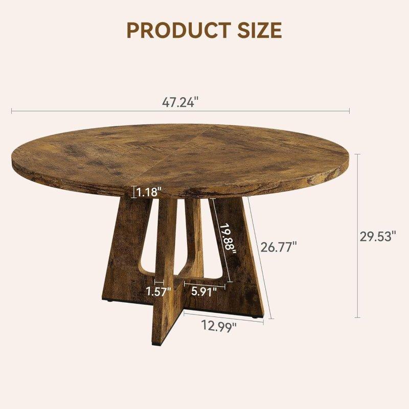 Kahverengi MDF ve Masif Ahşap Ayarlanabilir Ayaklı Yuvarlak Bohem Yemek Masası - 120 cm - 235978