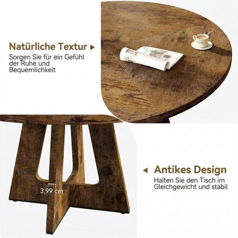 Kahverengi MDF ve Masif Ahşap Ayarlanabilir Ayaklı Yuvarlak Bohem Yemek Masası - 120 cm - 235978