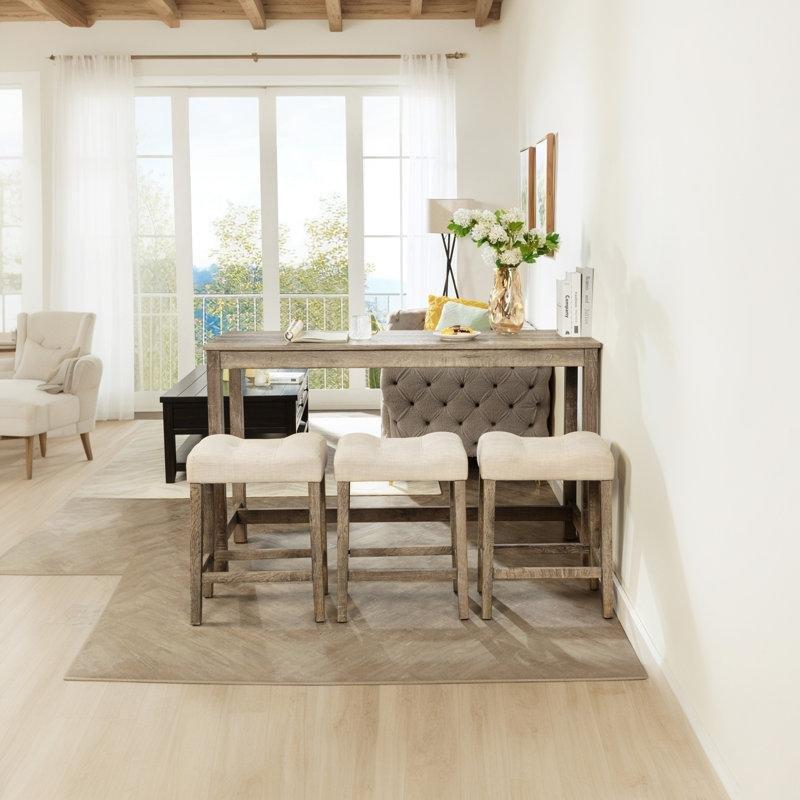 Kahverengi MDF ve Masif Ahşap Prizli 3 Tabureli Koltuk Arkası Dresuar - 150 cm - 218730