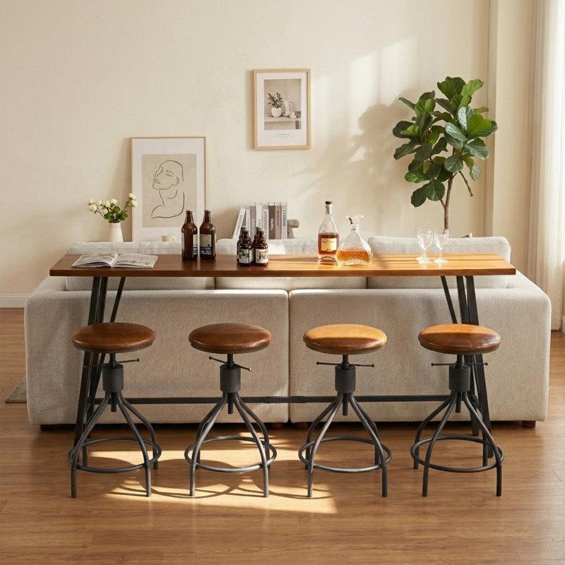 Kahverengi MDF ve Metal 4 Döner Ayarlı Tabureli Bar Masası Seti - 231 cm - 231607