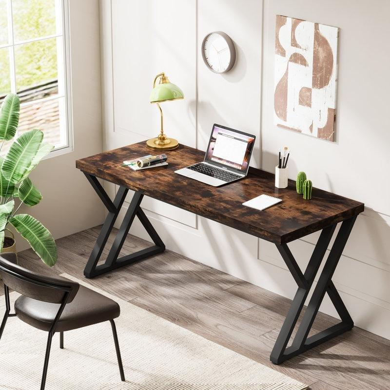 Kahverengi MDF ve Siyah Çelik Kızak Ayaklı Vintage Çalışma Masası - 140x60 cm - 234869